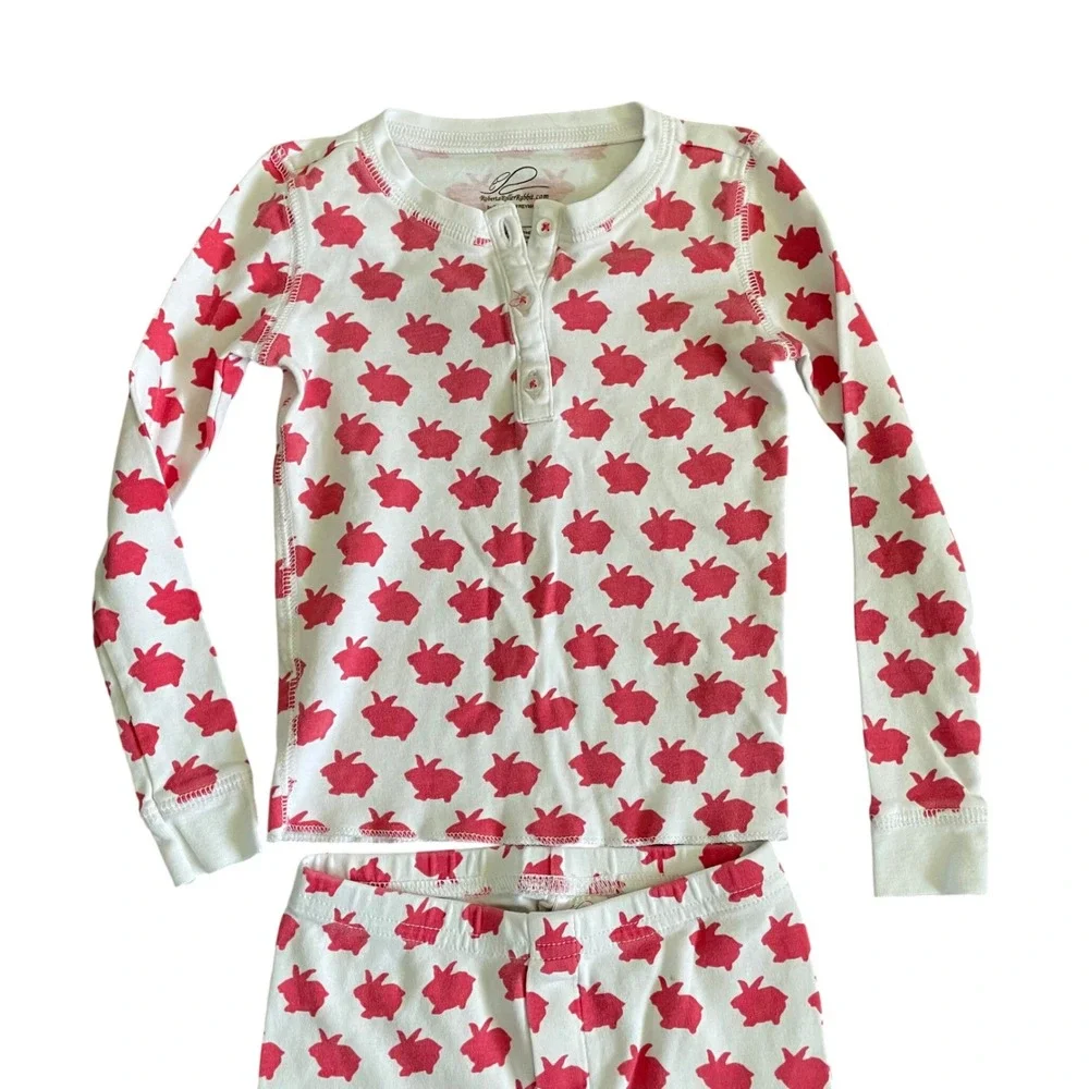 Roller Rabbit Pajamas Pink Bunny Print Pima Cotton Kids Size‎ 4 Cozy Designer